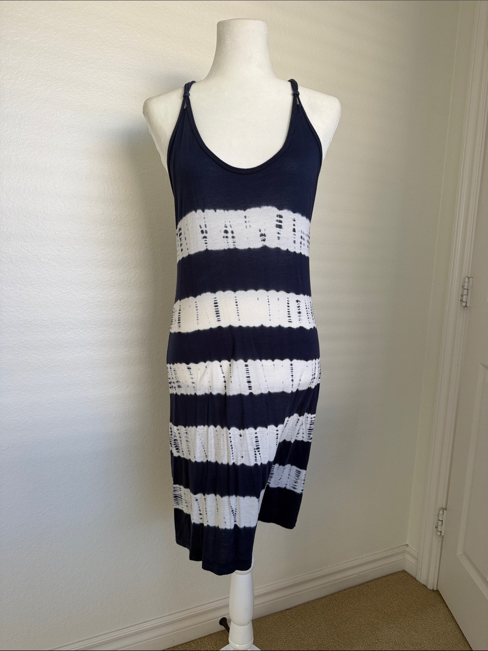 Rebecca Beeson Navy and White Striped Tie-Dye Swim Cover-Up
